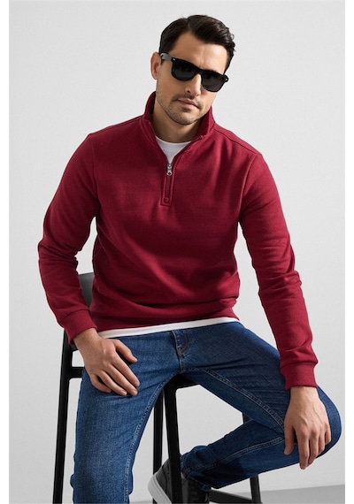 Süvari Koyu Bordo Regular Düz Yarım Balıkçı Yaka Sweatshirt Ssw2013700001-k09 Koyu Bordo