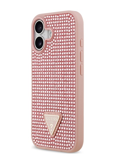 Apple Uyumlu iPhone 17 Kılıf Guess Lisanslı Taşlı Arka Yüzey Üçgen Logolu Kapak Pembe