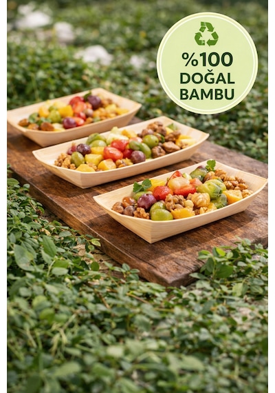 50'li Pkt Büyük Bambu Kayık Tadım Tabağı 17x9 Cm Kokteyl Sunum Tabağı Catering Parti Servis Tabak