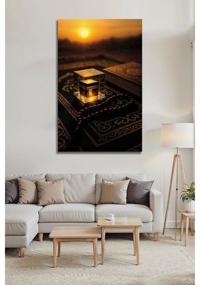 Kâbe Minyatürü Ve Kuran Temalı Dekoratif Cam Tablo Modern İslami Dekorasyon Ve Manevi Değer İslami Motifli Dekoratif Duvar Tablosu, Salon Ve İbadet Alanı Dekoru,