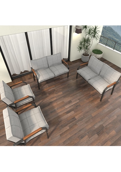 Mygusi Hayal Balkon Bahçe Cafe - Metal Kanepe Koltuk Takımı - 2+2+1+1 Açikgri Açık Gri