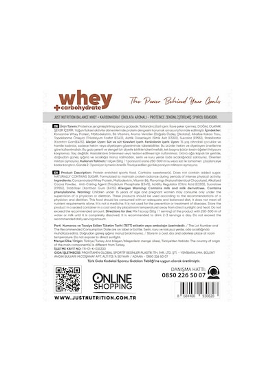 Just Nutrition Whey Protein Tozu + Karbonhidrat 900 Gr 18 Servis Çikolata + Shaker + Protein Kahve Çikolata Aromalı