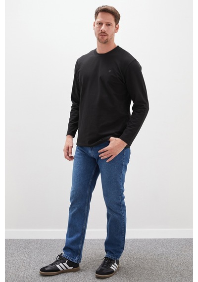 Fullamoda Baskılı Bisiklet Yaka Sweatshirt Siyah