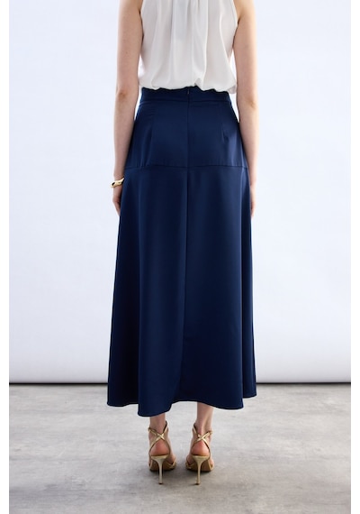 Sateen Yüksek Bel Saten Etek - Lacivert-136785 Lacivert