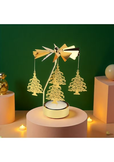 Çam Ağacı Temalı Tealight Mumluk Dekoratif Masa Üstü Aksesuar Gold