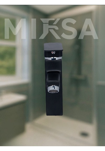 Siyah Kare Sabit Banyo Lavabo Musluğu Bataryası