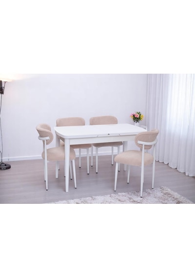 Nehir Polo Lak Panel Açılır Mutfak Masa Takımı 75x130cm beyaz