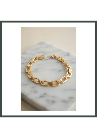 Bezos Pirinç Gold Renk Kare Zincirli Kadın Bileklik Nhr