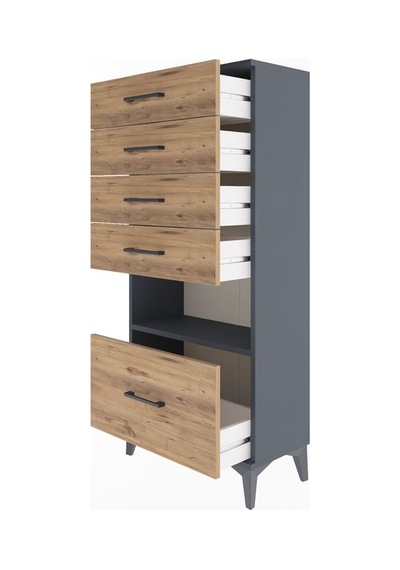 Arges Dolap Tek Raflı 5 Çekmeceli 60x30x134 Antrasit-çam Antrasit Arges Dolap Tek Raflı 5 Çekmeceli 60x30x134 Antrasit-çam Antrasit