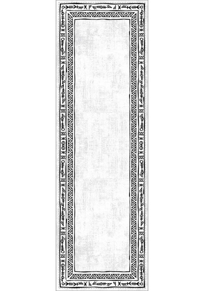 Beyaz Etnik Desenli Premium Masa Örtüsü Runner Rnr217n11