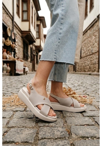 Pierre Cardin 7811 Anatomik Rahat Orijinal Ürün Kadın Sandalet Krem