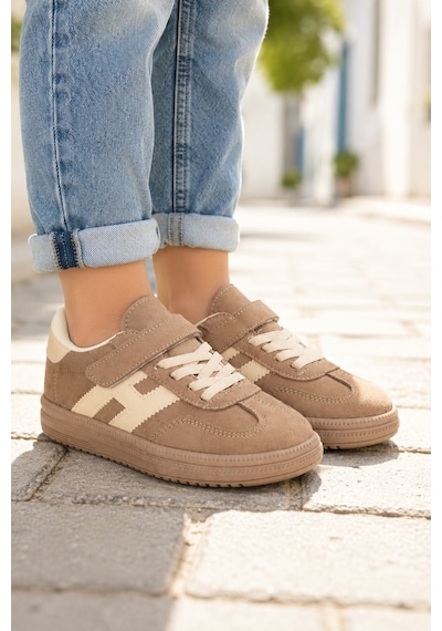 Unisex Çoçuk Süet Günlük Kullanım Cırtlı Sneakers Vizon