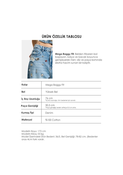 it's basic Kadın Kot Rengi 12s6-32 Mega Baggy Fit Özel Dikim Aksesuarlı Tasarım Denim Jean Mavi