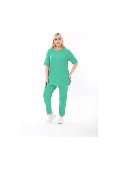 Modasehle Kadın Kısa Kollu Beli Lastikli Yırtmaçlı Rahat Kalıp İkili Pijama Takım Açık Yeşil Modasehle Kadın Kısa Kollu Beli Lastikli Yırtmaçlı Rahat Kalıp İkili Pijama Takım Açık Yeşil