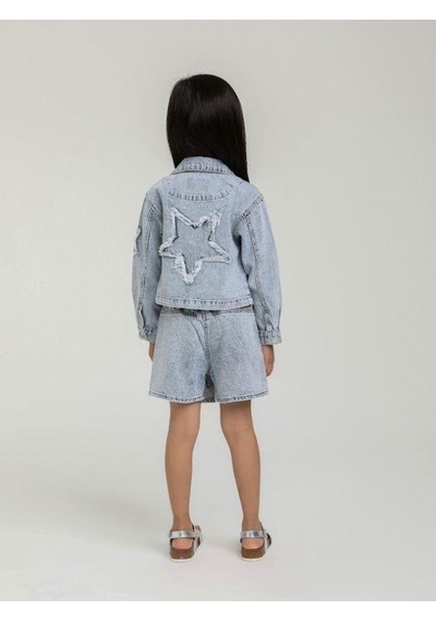 Escabel Kız Çocuk Yıldız İşlemeli Cepli Kot Ceket-15648 Mavi