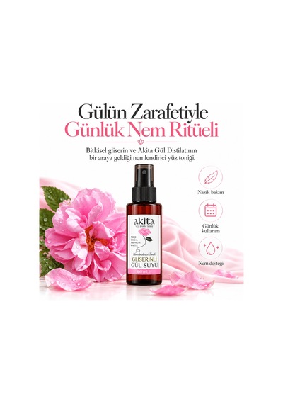 Akita Doğal Gliserinli Cam Şişe Gül Suyu 100 ML