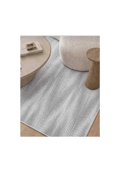 Nesrin Lüks Chevron Çizgili Açık Gri Gümüş 3d Dokulu Modern Salon & Oturma Odası Halısı