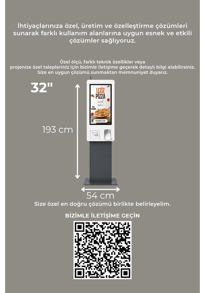 32 Inç Fhd Dokunmatik Ayaklı Self Servis Ödeme Ve Sipariş Kiosku Android 11