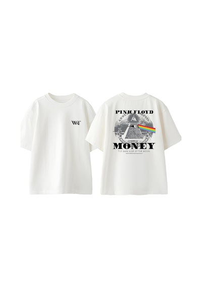 Thewert Pink Floyd Money Tasarım Sırt Baskılı Pamuk Beyaz Oversize T-shirt