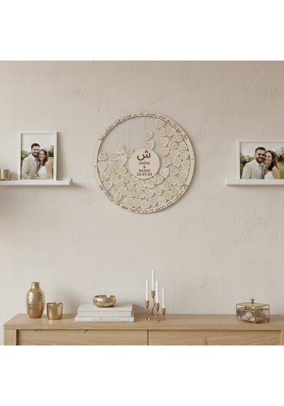 Evlilik Sepetim Düğün-nişan Şeffah Pleksi Nazar Duası İşlemeli 50 Cm Yuvarlak Misafir-hatıra Anı Defteri-kutusu + Şövale Ve Kalem Hediyeli