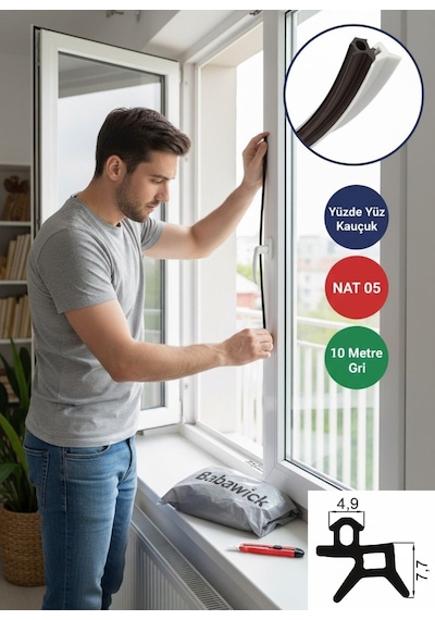 Saf Kauçuk Nat-05 Kapı Pencere Fitili 10 Metre Gri Tamirat Contası Kaliteli Ve Uzun Ömürlü Diğer