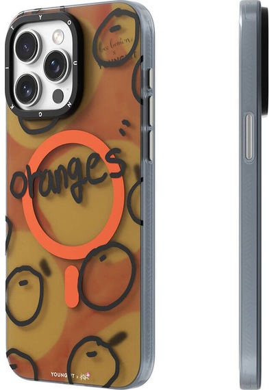 Apple Uyumlu iPhone 15 Pro Kılıf Magsafe Özellikli Bee Brown Tasarımlı Youngkit Funny Serisi Kapak Turuncu