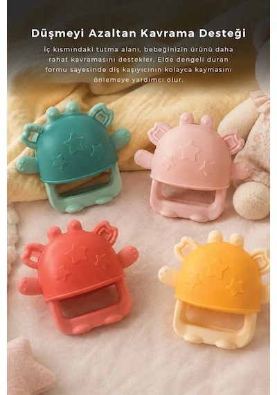 Babyjem Crabby Tutma Halkalı Silikon Diş Kaşıyıcı Turuncu