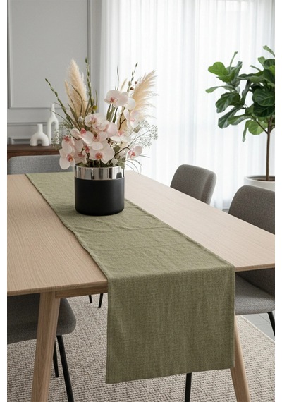 Linen Baskılı Pamuk Keten Haki Runner 40x140 Cm 948 Çok Renkli