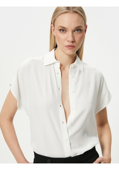 Koton Kısa Kollu Gömlek Düğmeli Regular Fit Kırık Beyaz 4sak60002ew 4SAK60002EW001 Ekru