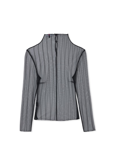 Sateen Çizgili Transparan Bluz - Siyah-137160 Siyah