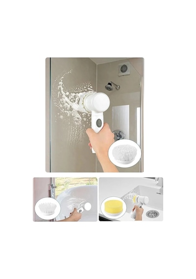Şarjlı Elektrikli Temizlik Fırçası Mutfak Banyo Lavabo Ve Küvet İçin Çok Amaçlı Döner Fırça Ahşap