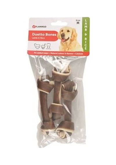 Flamingo Duetto M Kuzu ve Pirinçli Köpek Ödül Kemiği 12 CM 3'lü 120 G