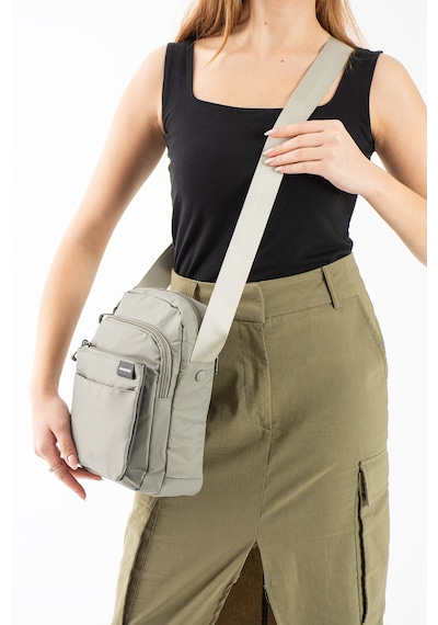 Özer-6022 Sanmorris Suya Dayanıklu Paraşüt Kumaş Çapraz Askılı Unisex Çapraz Askılı Omuz Çantası Açık Gri