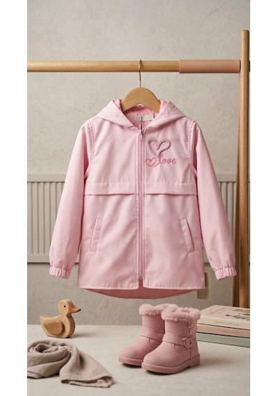 Emila Kids Kız Çocuk Pembe Kapüşonlu Yağmurluk/mont