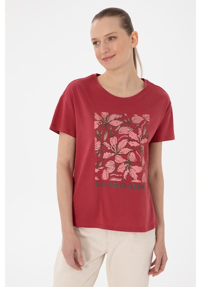 U.S. Polo Assn. Kadın Vişne Desenli Bisiklet Yaka Tişört 50299765-VR223