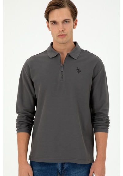 U.S. Polo Assn. Erkek Comfort Fit Yarım Fermuarlı Antrasit Sweatshirt 50293413-VR006