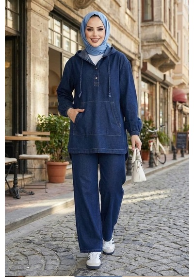 Hb Harma Time Butik Kadın Kapüşonlu, Düğmeli Ve Cepli Koyu Kot Mavi Tunik Pantolon İkili Takım Koyu Mavi Koyu Mavi Hb Harma Time Butik Kadın Kapüşonlu, Düğmeli Ve Cepli Koyu Kot Mavi Tunik Pantolon İkili Takım Koyu Mavi Koyu Mavi