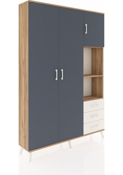 Arges Dolap 5 Raflı 3 Çekmeceli Tek Askılı 132x30x195 Çam-ant... Çam