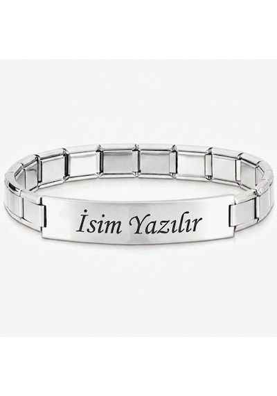 Kişiye Özel İsim Yazılı İtalyan Charm Plakalı Unisex Çelik Bileklik Scb93y Beyaz
