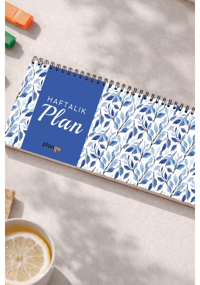 Tarihsiz Spiralli Haftalık Masaüstü Planlayıcı - Yapraklar - 10x30 Cm Plango Turkuaz