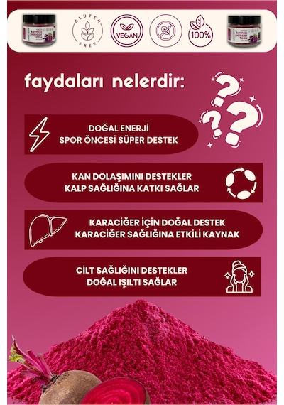 Kırmızı Pancar Tozu 150 Gr Cam Kavanoz - Doğal , Katkısız , Koruyucusuz , Premium Diğer
