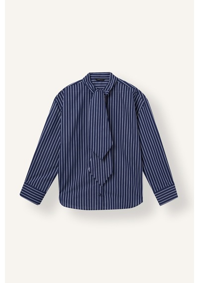 Defacto Oversize Kravat Yaka Çizgili Poplin Uzun Kollu Gömlek I7958ax26aunv242 Lacivert-nv242