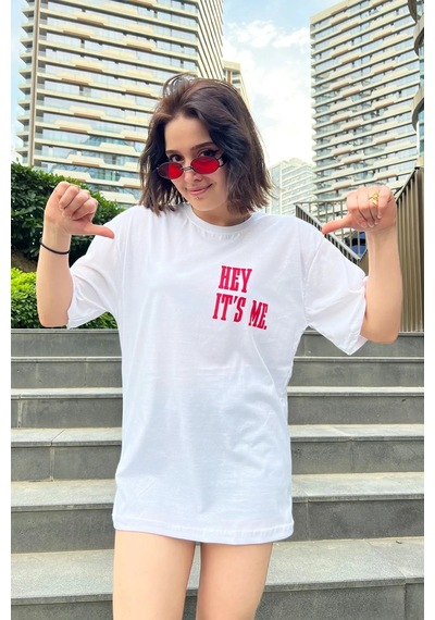 Startmore Oversize Hey It's Me Baskılı Garalio T-shirt Beyaz