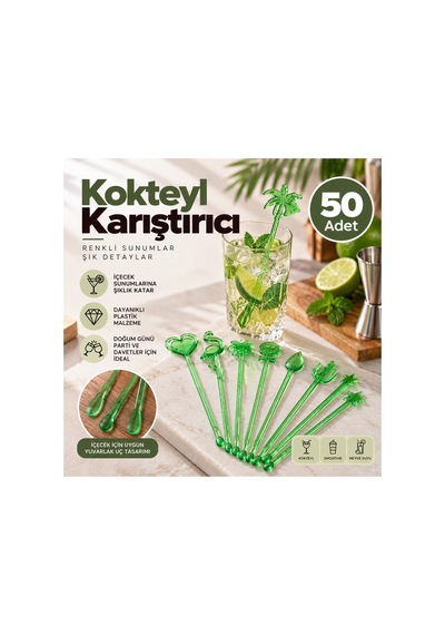 Plastik Kokteyl Karıştırıcı Uzun Mix 50 Adet Renkli İçecek Karıştırma Çubuğu - 920879467