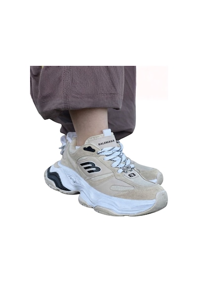 Urban Motion Siyah Beyaz Kalın Taban Bej Rengi Sneaker Bej