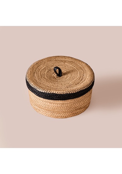 Living Mustard Kapaklı Örgü Sepet - Bej / Siyah - 22x11 Cm Çok Renkli