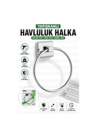 Yapışkanlı Paslanmaz Çelik Havluluk Halka Delme Gerektirmeyen Güçlü Yapışkanlı Krom Banyo Havlu Askı Çok Renkli