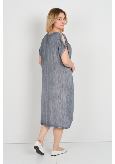Ella Camelia Kadın Omuz Detaylı Çift Cepli Kendinden Desenli Elbise 19e074 Indigo Indigo