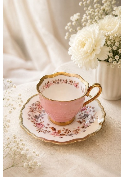 6 Kişilik Porselen Heritage Pembe Kahve Fincanı-5963