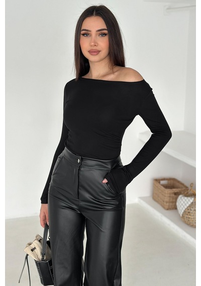 Noa & Noa Kadın Omuz Açık Fit Bluz Burgundy Glow Siyah